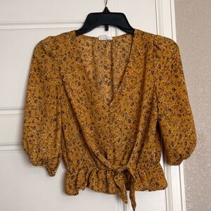 Sienna Sky Mustard Floral Wrap Blouse